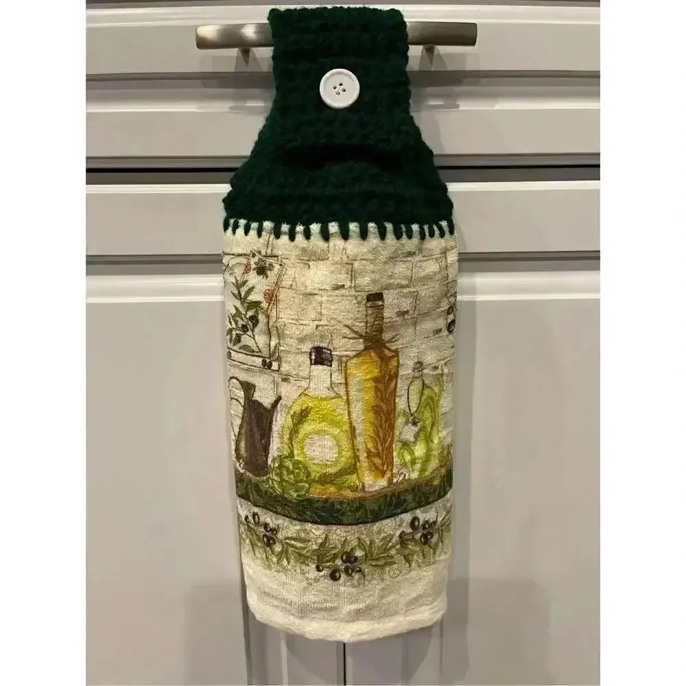 Crochet Top Kitchen Towel- Olive Oil